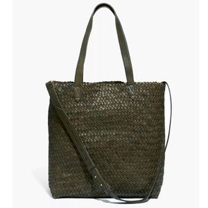 Madewell Green Leather Medium Transport Woven Tote